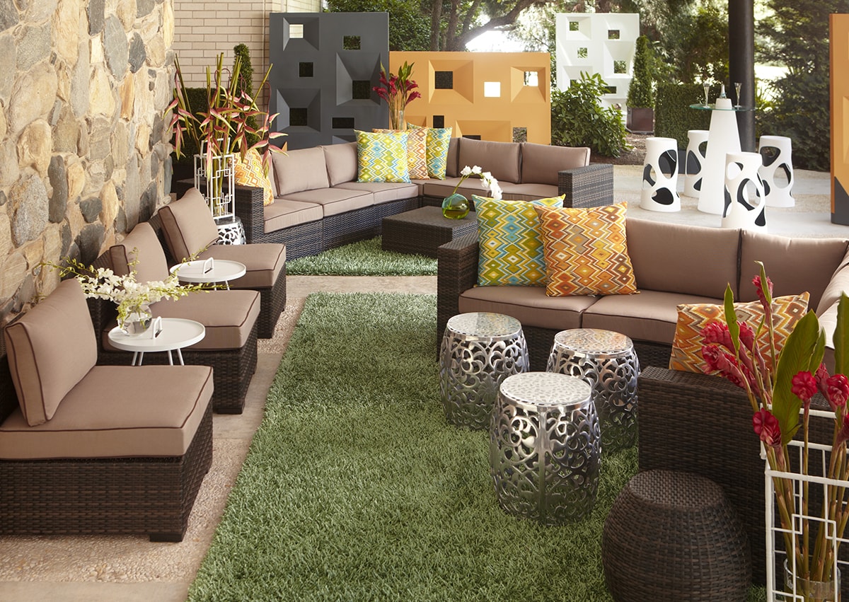 tan outdoor furniture rentals on patio