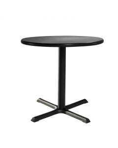 Cafe table with a black star base and gray gunmetal top for rent.
