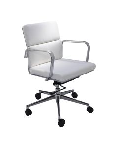 White vinyl office chair with chrome swivel base. 