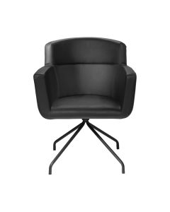 straight on view of black meeting chair with black swivel base