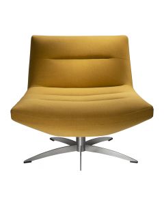 Ochre modern armless accent chair with brushed metal swivel base. 