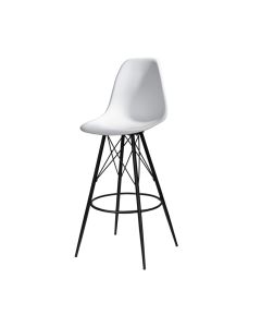white plastic barstool with steel black tower base