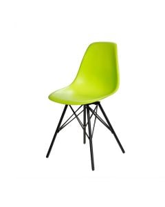 bright green chair with molded plastic seat and black tower base