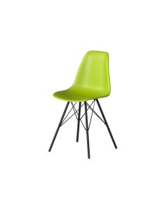 bright green chair with molded plastic seat and black tower base