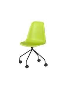 bright green chair with molded plastic seat and black swivel base