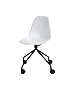 white swivel chair with black base and casters