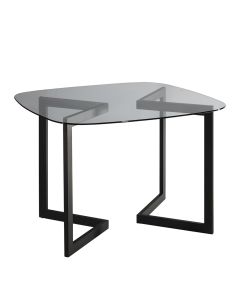round conference table with glass top and black metal base