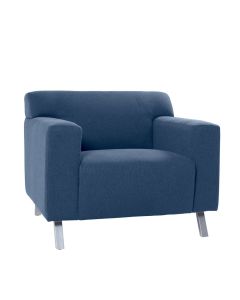 blue club chair with chrome legs