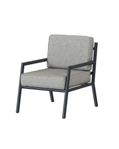 chair with charcoal gray metal frame and gravel gray textured seat