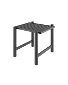 sleek charcoal metal end table with slatted top and modern silhouette
