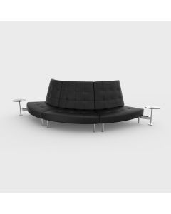 Endless Powered Small Curve High Back Sofa w/ 2 Round Glass Tables, Black Vinyl