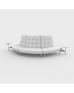 Endless Powered Small Curve High Back Sofa w/ 2 Round GlassTables, White Vinyl