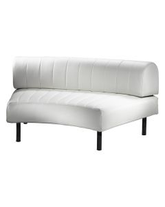 White configurable lowback armless event rental loveseat with black metal legs.