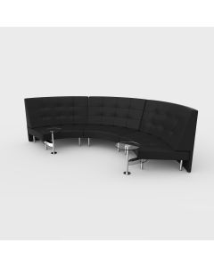 Endless Powered Large Curve High Back Sofa w/ 2 Round Glass Tables, Black Vinyl