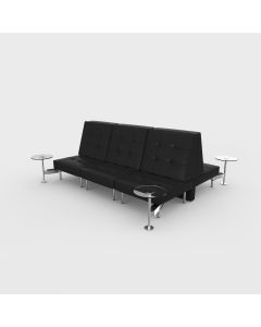 Endless Powered Double Square High Back Sofa w/ 4 Glass Round Tables, Black Vinyl