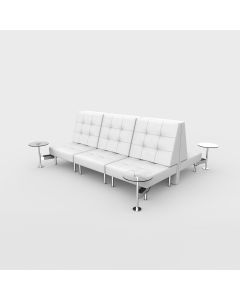 Endless Powered Double Square High Back Sofa w/ 4 Glass Round Tables, White Vinyl