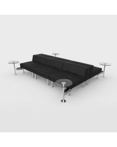 Endless Powered Double Square Low Back Sofa w/ 4 Glass Round Tables, Black Vinyl