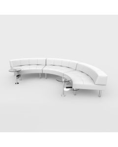 Endless Powered Large Curve Low Back Sofa w/ 2 Round Glass Tables, White Vinyl