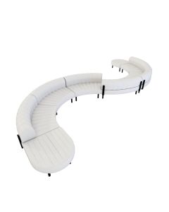 S curve sectional in white vinyl with low rounded back