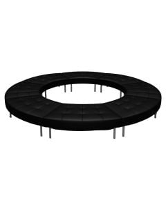 Sleek modular black vinyl closed-circle ottoman with chrome legs.