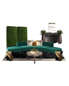 Green and brass holiday-inspired furniture