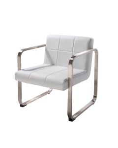 white fairfax chair with chrome arms and legs