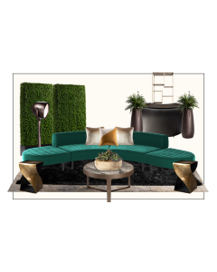 Green and brass holiday-inspired furniture