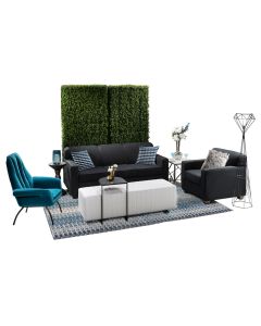 Stylish event rental package with black soft seating