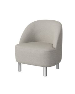compact beige chair with heathered oat fabric and polished stainless steel legs