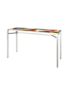 custom graphic design on the top of the posh communal table