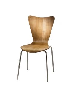 Danish-modern chair with maple finish seat and chrome legs. 