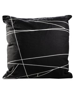 black and white pillow with line design