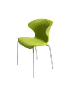 Bright lime-colored stacking chair with chrome legs for meetings