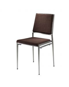 Brown fabric back and seat chair with brushed metal frame. 