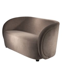 angle view of mink-gray velvet loveseat 