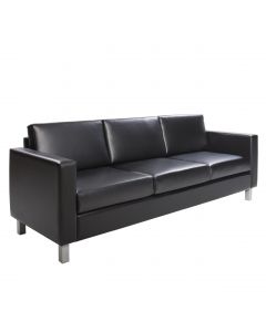 Large 3-seat sofa with black vinyl seats and silver powder coated legs. 