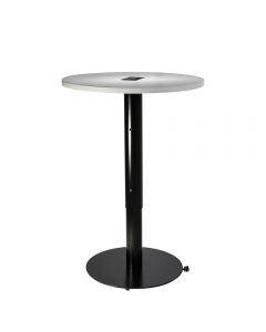 round white bar table with power hub