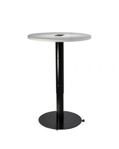 round white bar table with power hub