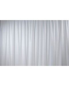 Close-up of white Poly Premier drape fabric with matte, linen-like texture and 8oz weight.
