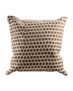 beige pillow with camel brown polka dots