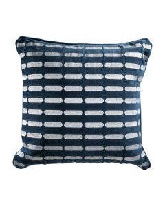navy blue pillow with white stripe graphic
