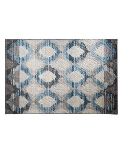 Large blue and gray ogee patterned area rug. 