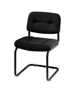Classic plush black armless chair with inverted black metal base. 