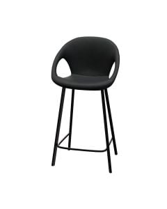 barstool with padded distressed charcoal vinyl seat and sleek black base