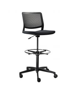 Small black conference chair with hydraulic black base and chrome foot rest for meetings