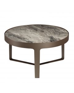 30in round marble-top side table with bronze metal base. 