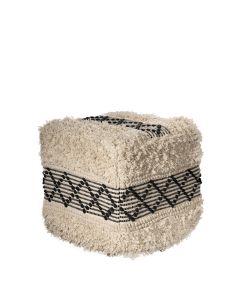 cream shag ottoman with black line pattern