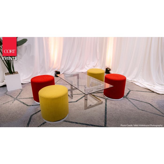 Rent the Geo Cocktail Table w/ Chrome Base, Glass Top | CORT Events