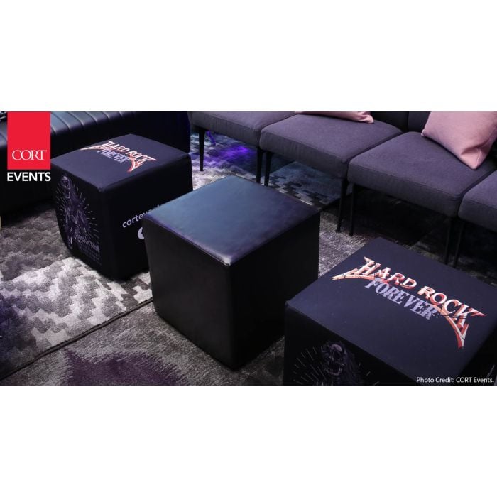 Rent the Vibe Cube Ottoman, Black Vinyl | CORT Events