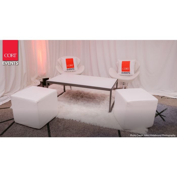 Rent the Vibe Cube Ottoman, White Vinyl | CORT Events